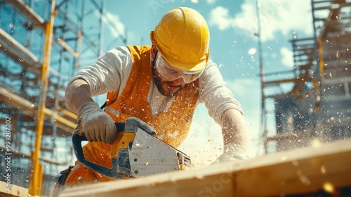 The Worker Using Power Saw