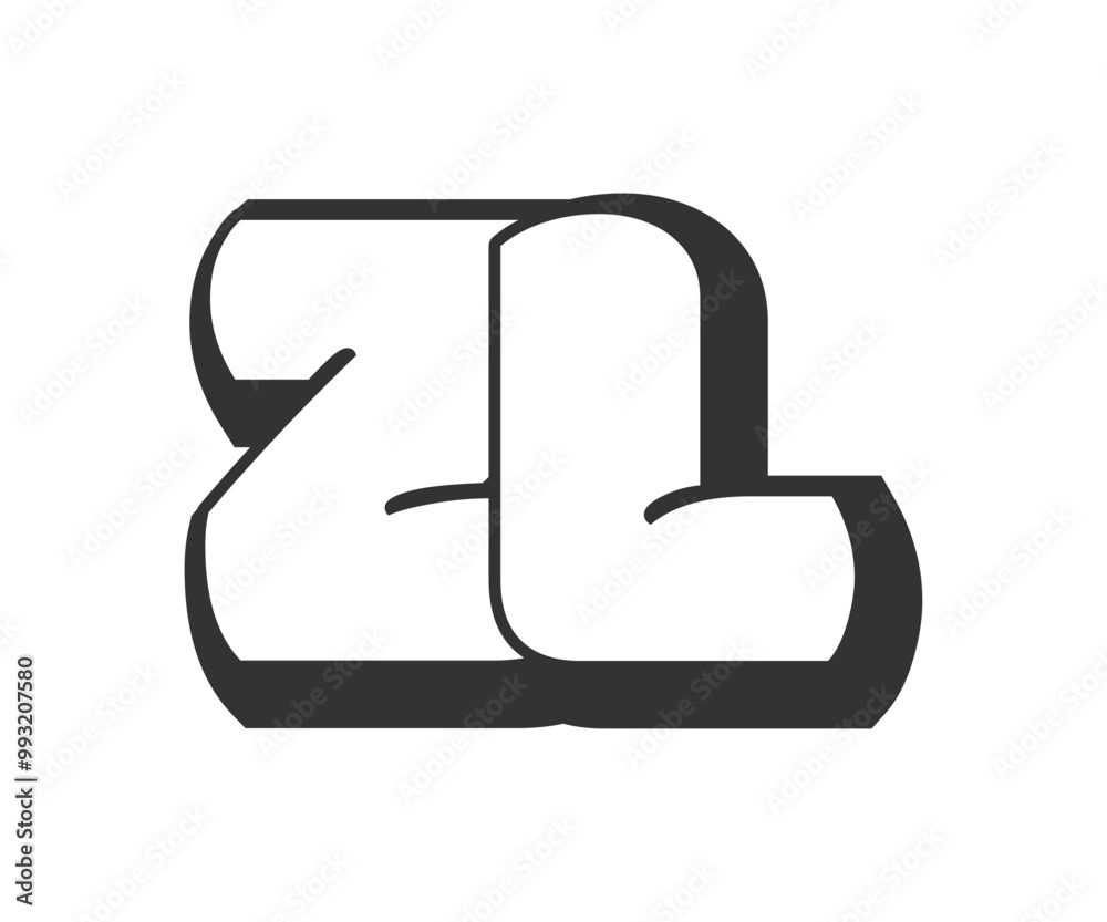 ZL logo, bubble comic lettering, rounded in graffiti style black and white silhouette. Trendy preschool Z and L letter text for festival party, personal initials, children funky print and web. ZL logo, bubble comic lettering, rounded in graffiti style black and white silhouette. Trendy preschool Z and L letter text for festival party, personal initials, children funky print and web.