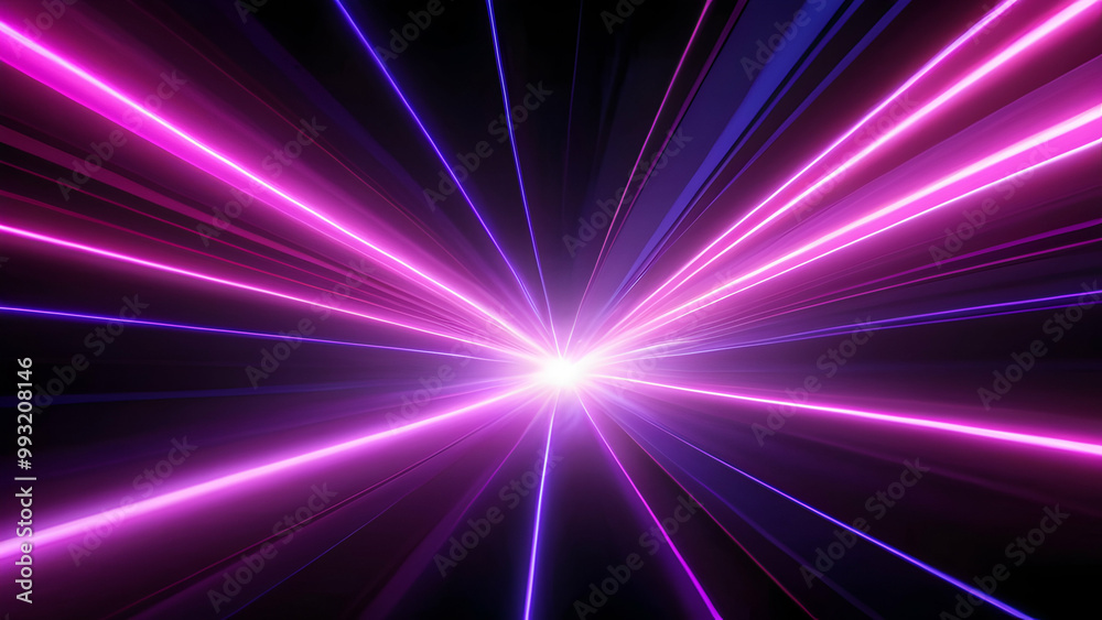 Obraz premium Pink burst light energy. Luminous purple rays in space. Neon speed rays abstract background
