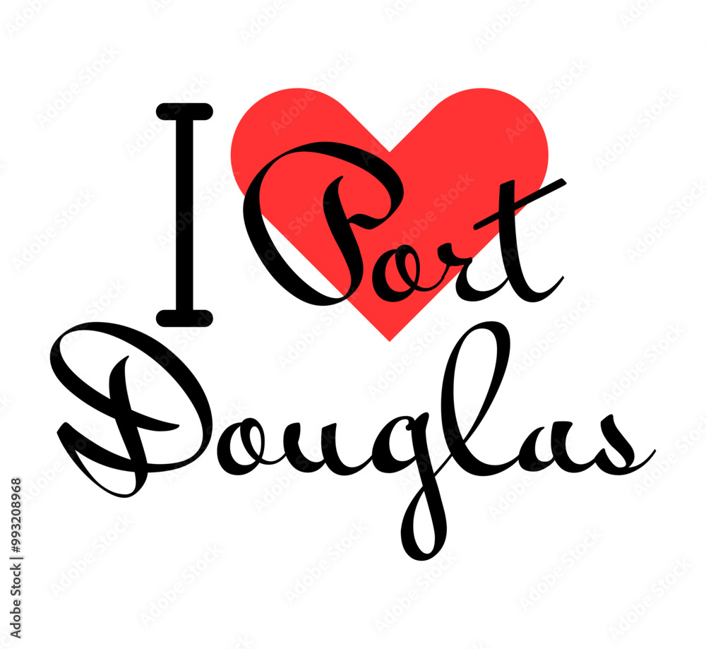 I love Port Douglas, city of Australia. Hand drawn letters with red heart. Vector illustration lettering, modern design I love Port Douglas, city of Australia. Hand drawn letters with red heart. Vector illustration lettering, modern design