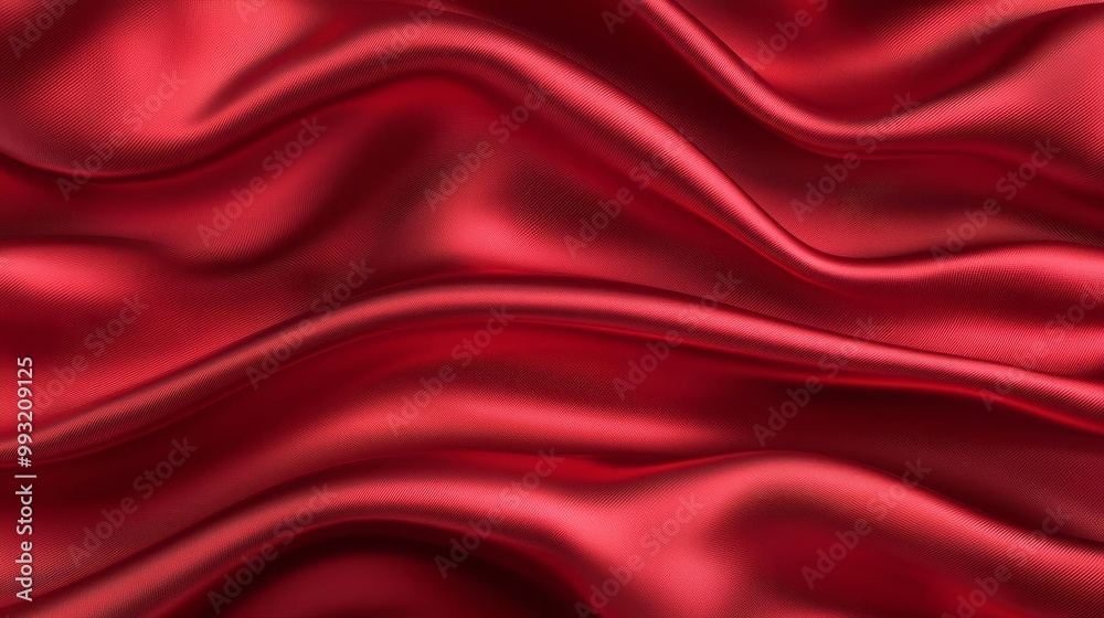 Obraz premium Rich red satin texture flowing across a solid background, with soft lighting enhancing its smoothness and shine, evoking a sense of luxury and elegance in a minimalist composition