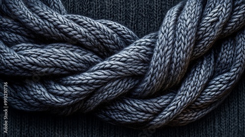 Close-up of intricately braided dark yarn.