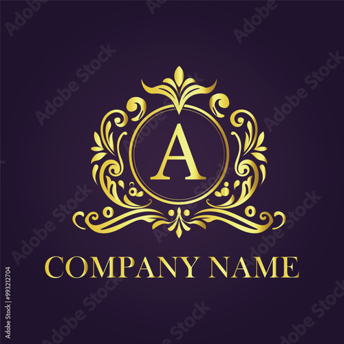 Monogram logo with golden letter A
