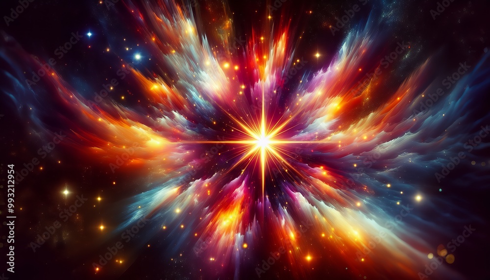 A cosmic explosion of color and light, symbolizing creation and new beginnings. A cosmic explosion of color and light, symbolizing creation and new beginnings.