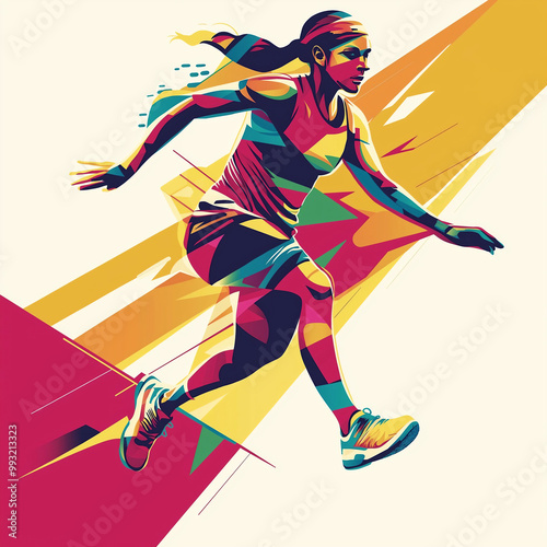dancing girl on the background of the stars, Woman running , runner, Vector, AI gen