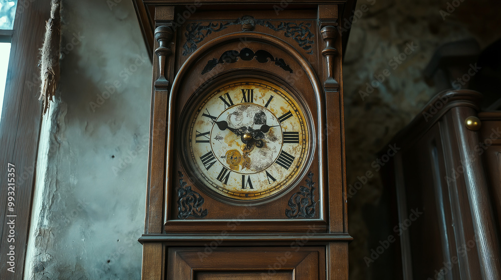 Fototapeta premium very old grand father original clock in wooden