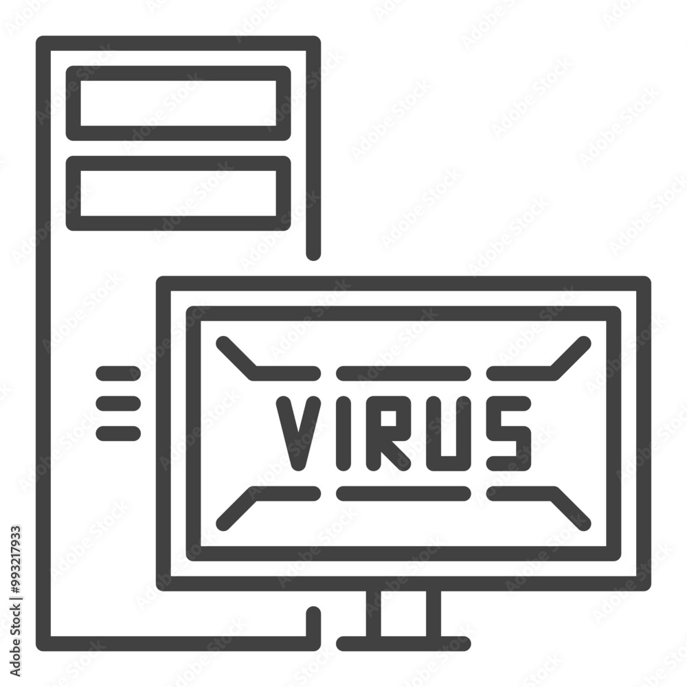 Desktop PC with Virus on Screen vector Viruses icon or symbol in outline style Desktop PC with Virus on Screen vector Viruses icon or symbol in outline style
