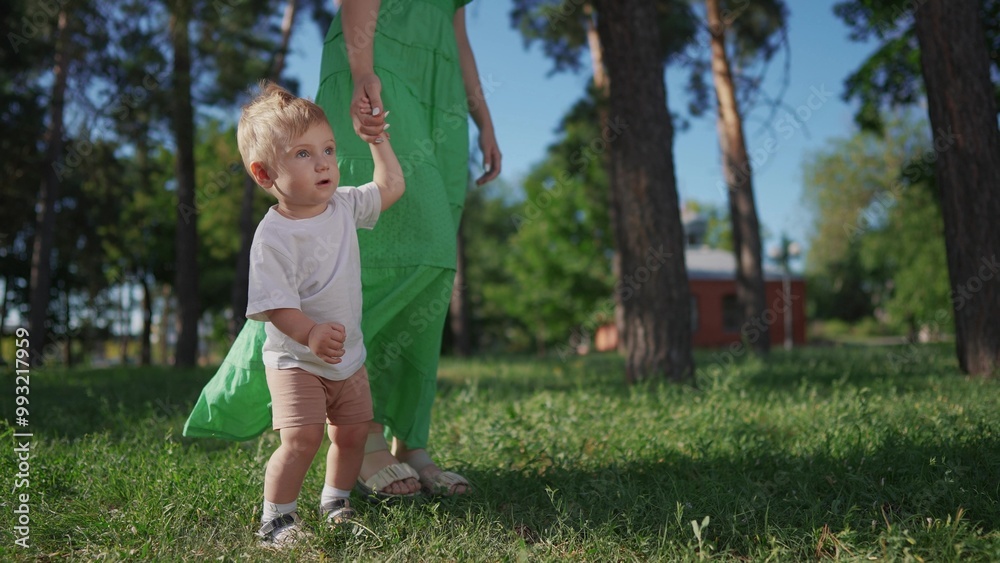 Happy family. Mother and son take their first steps. Child mother step concept. A baby is taking the first steps in the grass. Mom and baby taking first steps in the lifestyle grass. Happy family. Mother and son take their first steps. Child mother step concept. A baby is taking the first steps in the grass. Mom and baby taking first steps in the lifestyle grass.
