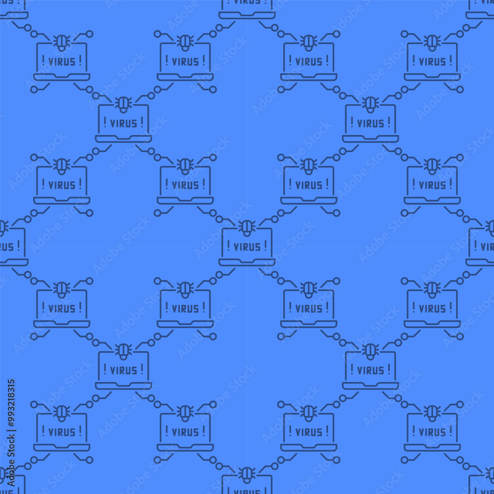Laptop with Virus on Screen vector Computer Virus seamless pattern in thin line style Laptop with Virus on Screen vector Computer Virus seamless pattern in thin line style