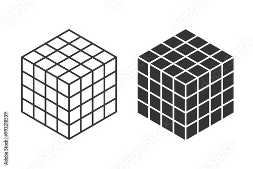 Cube icons set. Simple mind challenging puzzle on blank background, simplicity, ease. Color editable