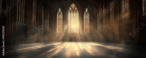 Gothic cathedral with stained glass, vintage, dark tones, sketch