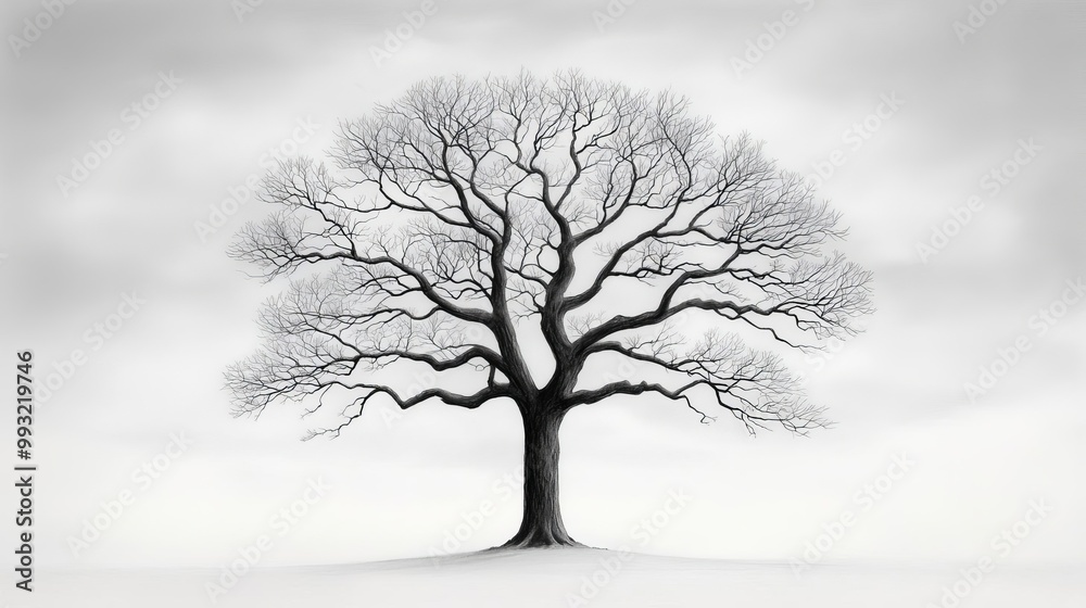 Delicate pencil sketch of a tree with finely detailed branches against a soft Delicate pencil sketch of a tree with finely detailed branches against a soft