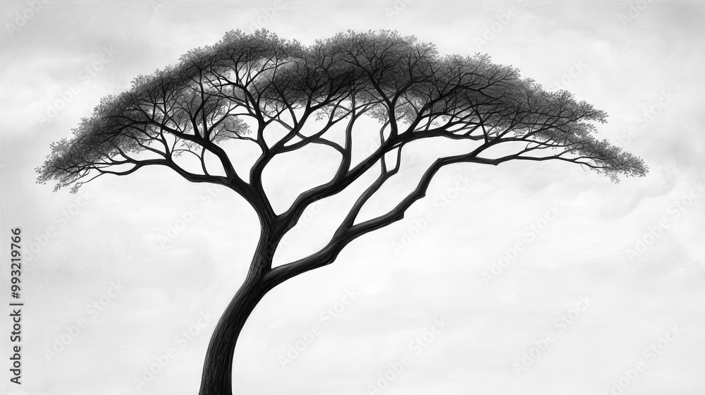 Obraz premium Delicate pencil sketch of a tree with finely detailed branches against a soft