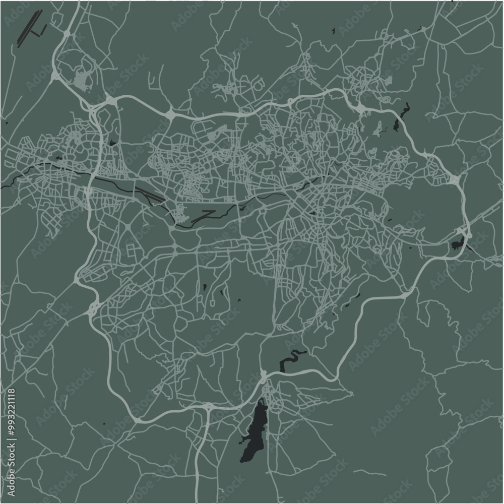 Obraz premium Map of Ankara in Turkey in a smooth dark style. Contains layered vector with roads water, parks, etc.