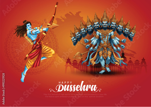 Happy Dussehra festival of India. of Lord Rama killing Ravana. vector illustration design