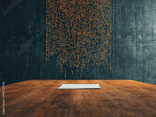 A traditional paper contract dissolving into a cloud of binary code, symbolizing the transformation of business agreements through technology photo