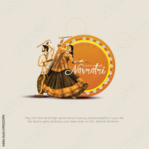 Garba Night poster for Navratri Dussehra festival of India. vector illustration design of peoples playing Dandiya dance.