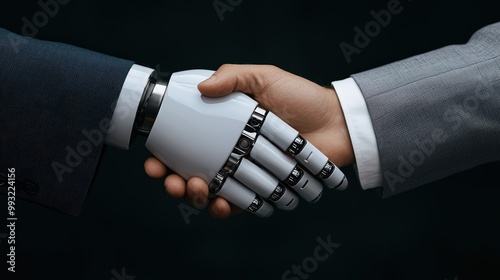 A robotic hand gently holding a human hand, representing the collaboration between creativity and technology in business