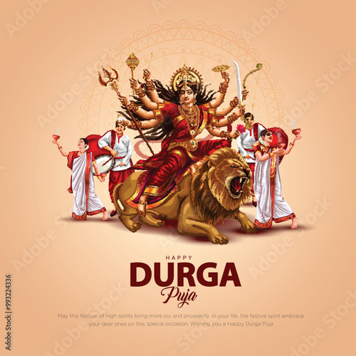 indian God durga in Happy Durga Puja Subh Navratri background. vector illustration