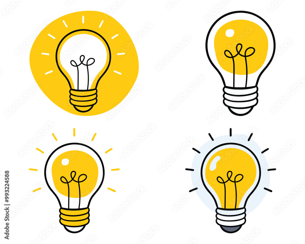 Light bulb icon set. Idea icon. Lamp concept. Light bulb, isolated in modern outline, flat, and colored design. Vector illustration Light bulb icon set. Idea icon. Lamp concept. Light bulb, isolated in modern outline, flat, and colored design. Vector illustration