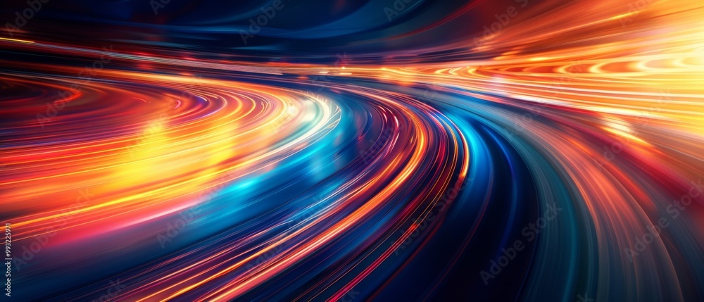 Background Abstract composition with multicolored light paths (red, blue, yellow) on a dark background. Bright, dynamic lights suggest the idea of fast movement, Background Abstract composition with multicolored light paths (red, blue, yellow) on a dark background. Bright, dynamic lights suggest the idea of fast movement,