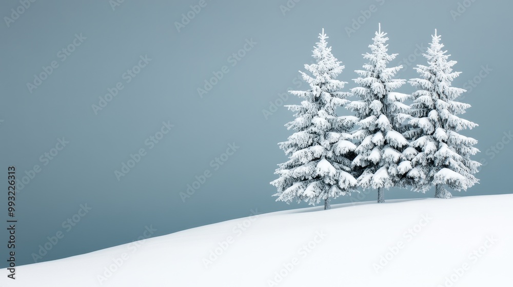Obraz premium Snowy Pines Against a Misty Sky Winter Landscape Photography
