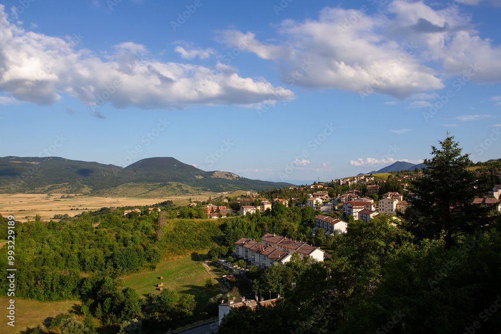 Stunning panorama of Rivisondoli mountain village, showcasing beautiful landscapes, traditional architecture, and serene natural beauty in Italy. Stunning panorama of Rivisondoli mountain village, showcasing beautiful landscapes, traditional architecture, and serene natural beauty in Italy.