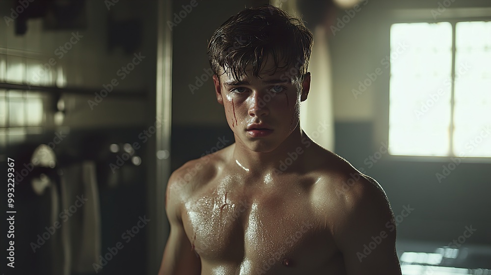 Young Athlete with Blood and Sweat: A Portrait of Determination Young Athlete with Blood and Sweat: A Portrait of Determination