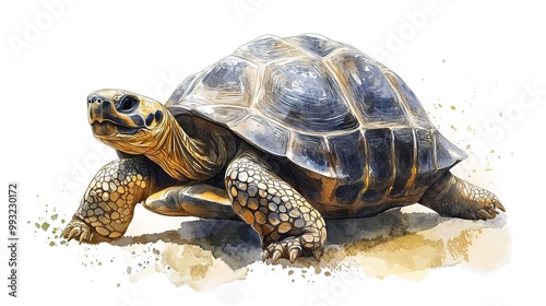 tortoise illustrated watercolor style beautifully isolated pristine white background imaginative conceptual wildlife animal art 