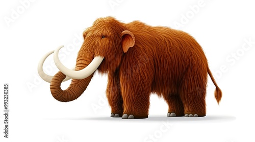 Three-dimensional illustration of a woolly mammoth isolated with shadow on a white background. 