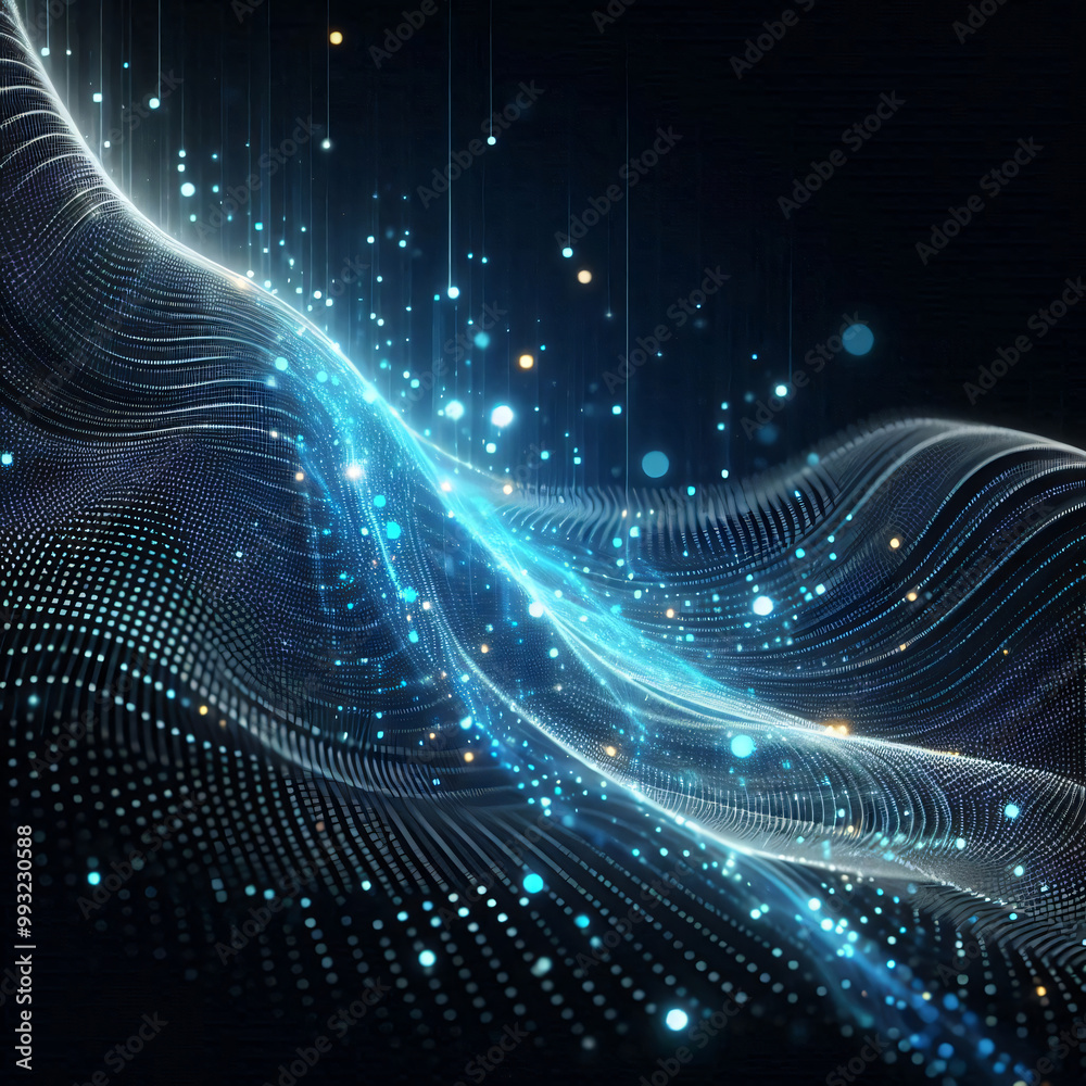 Futuristic Digital Wave of Light with Blue and Black Tones Futuristic Digital Wave of Light with Blue and Black Tones