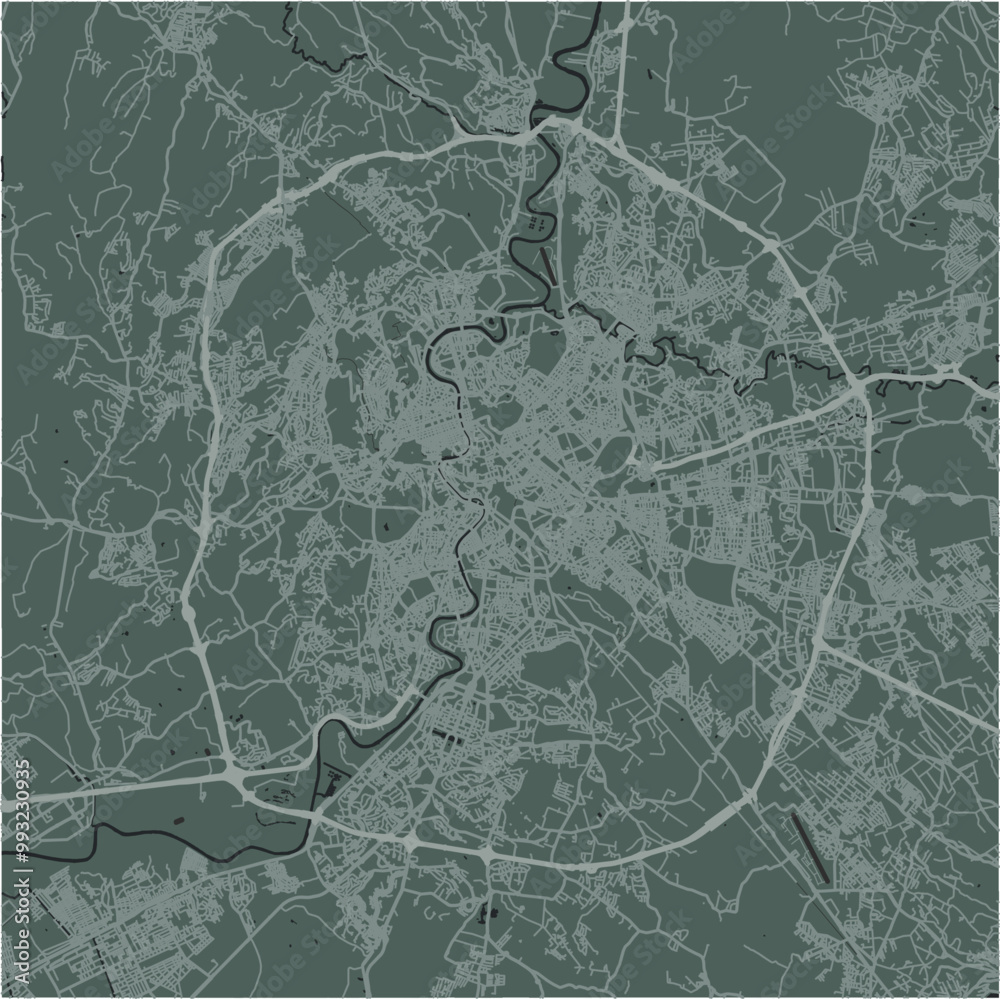 Map of Rome in Italy in a smooth dark style. Contains layered vector with roads water, parks, etc. Map of Rome in Italy in a smooth dark style. Contains layered vector with roads water, parks, etc.