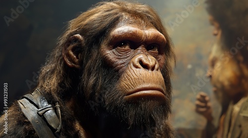 Intense Gaze of a Primitive Ape: A Close-Up Portrait