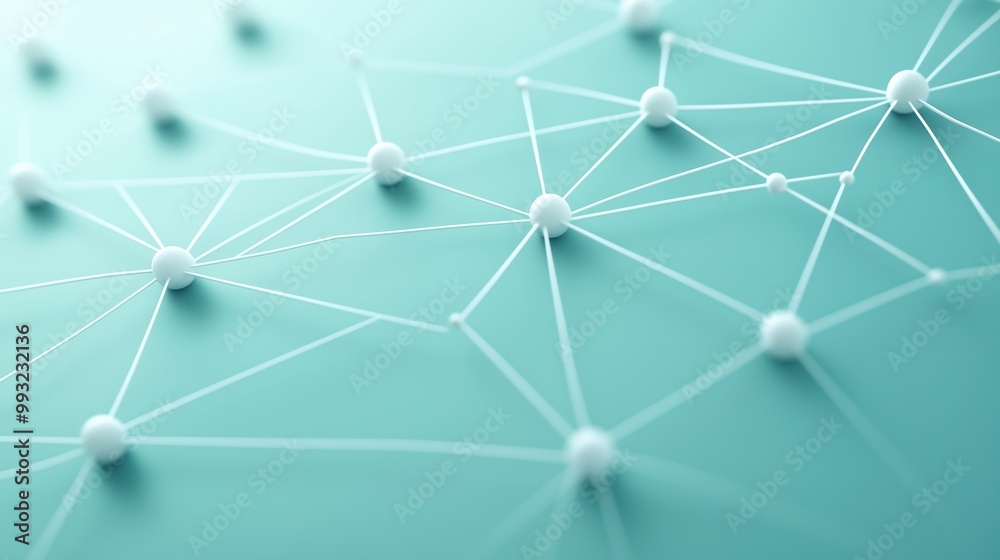A network of white spheres is displayed on a blue background A network of white spheres is displayed on a blue background