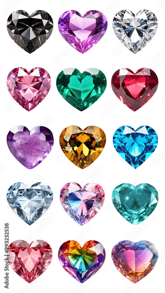 PNG heart shaped gemstone element set, transparent background PNG heart shaped gemstone element set, transparent background