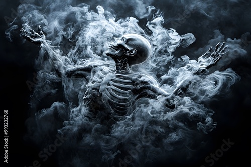 A soul leaving a body, surrounded by spirits of ancestors and swirling magical energy