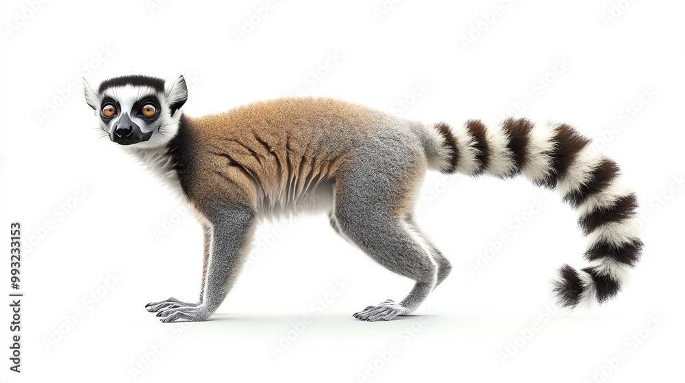 Obraz premium Lemur Ring tailed Lemur Standing Isolated on White Background he Enigmatic Primates of Madagascar