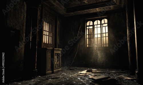 Dusty room with light shining through window.