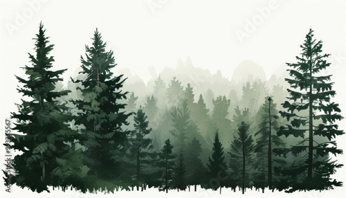 illustration of a vector thicket of a forest on a white background with a 3D visualization effect