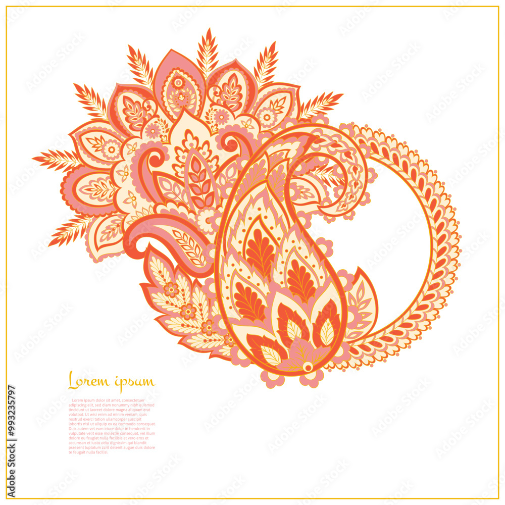 Fototapeta premium Turkish Cucumber Paisley. Vector pattern in traditional oriental style with flowers, leaves and fantasy elements.