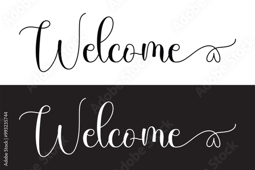welcome lettering text. Modern calligraphy style illustration. Welcome hand lettering, black ink brush calligraphy, with golden glitter effect, Vector illustration in eps 10.