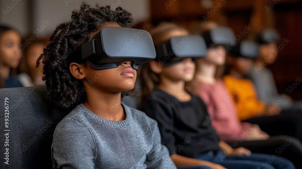 Children experiencing virtual reality in a classroom setting. Children experiencing virtual reality in a classroom setting.