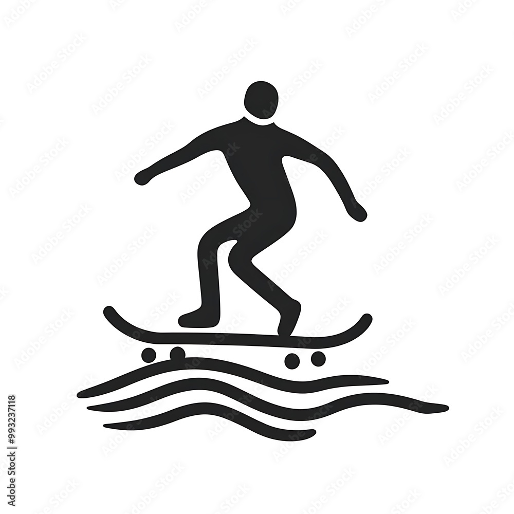 Illustration of a Skateboarder Riding Waves Illustration of a Skateboarder Riding Waves