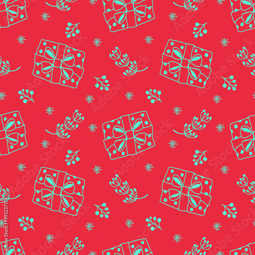 Christmas seamless pattern. Hand draw  illustration with noise and texture