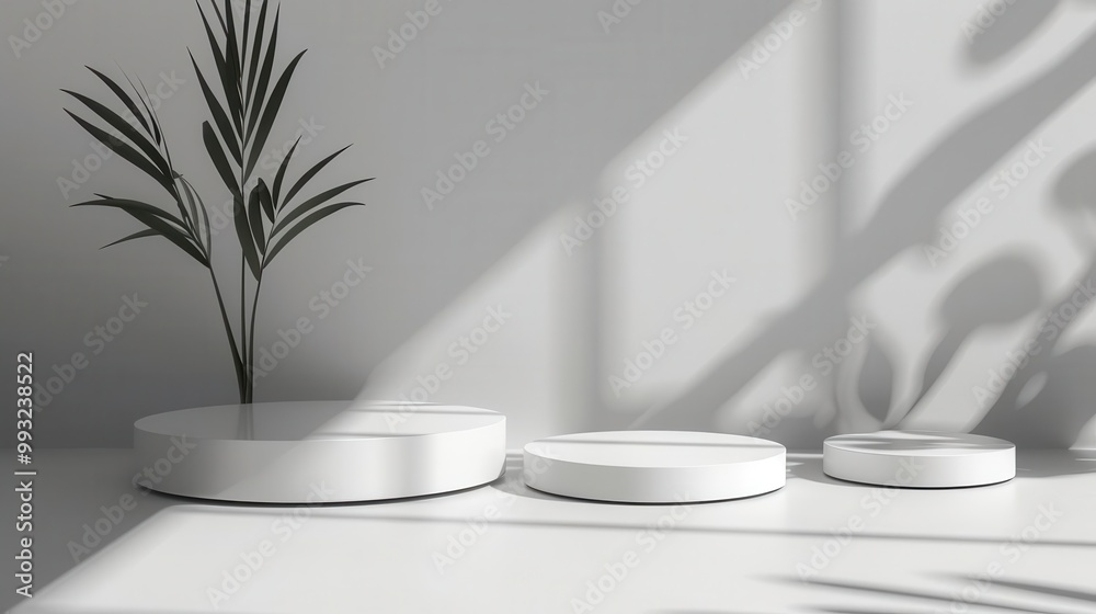 Minimalist white podium arrangement with soft, diffused light, clean lines and smooth surfaces, perfect for product photography Minimalist white podium arrangement with soft, diffused light, clean lines and smooth surfaces, perfect for product photography