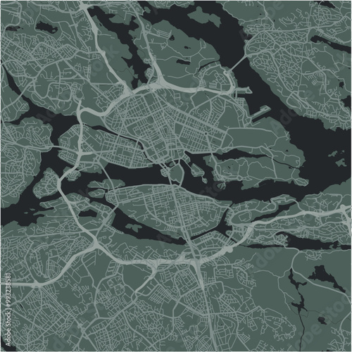 Canvas Print Map of Stockholm in Sweden in a smooth dark style