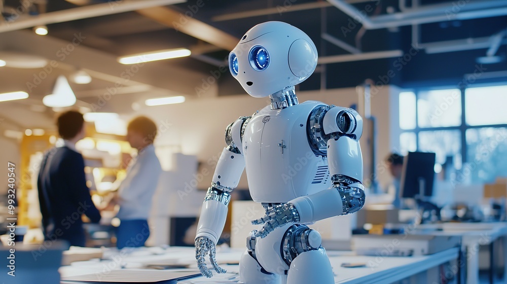 Scientists collaborate with a humanoid robot in a high-tech laboratory, showcasing advanced technology and artificial intelligence development Scientists collaborate with a humanoid robot in a high-tech laboratory, showcasing advanced technology and artificial intelligence development