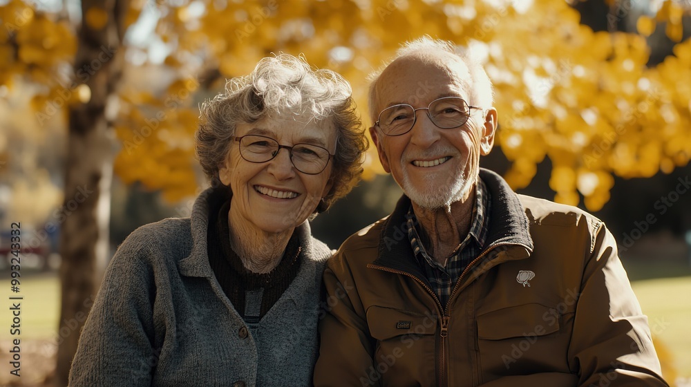 Joyful couple smiling together during a sunny autumn day in a serene park setting filled with vibrant foliage Joyful couple smiling together during a sunny autumn day in a serene park setting filled with vibrant foliage