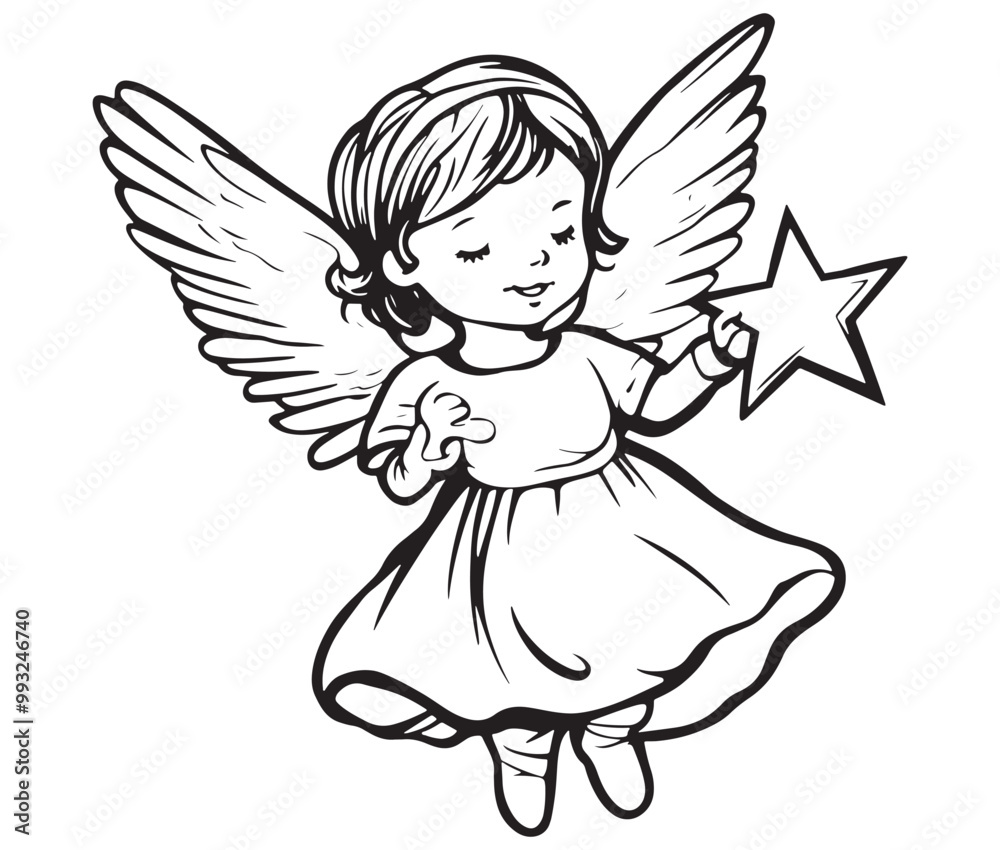 Angel with wings, Cute fairy, Angle wings line art vector Angel with wings, Cute fairy, Angle wings line art vector