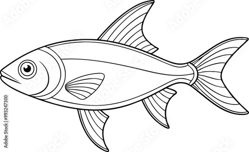 Neon Tetra fish line art vector illustration on black and white.